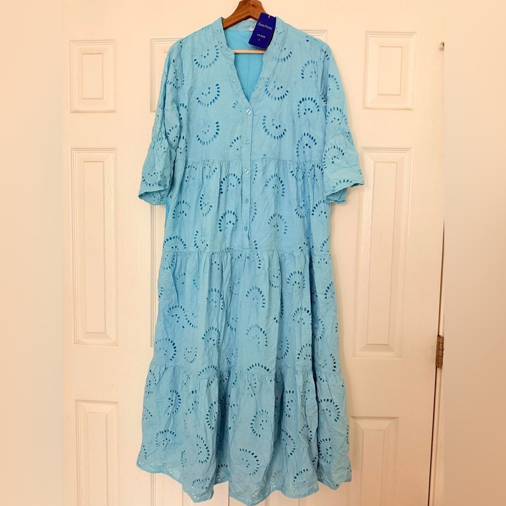 Elegant Sky Blue Midi Dress